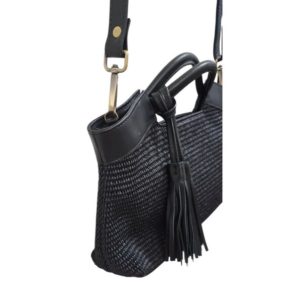 Carner Hill Woven Handbag Leather Trim Tassel Accent Shoulder Purse Structur - Picture 5 of 16